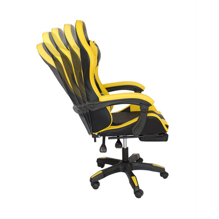 Fotel biurowy obrotowy z ekoskóry, czarno-żółty z wysuwanym podnóżkiem HILE-TO-L709B-Y