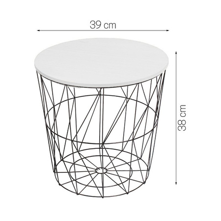 Stolik kawowy druciany czarny z drewnianym białym blatem do salonu UC60726-02-W