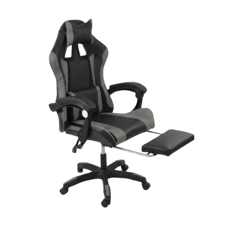 Krzesło do biurka HILE LP209G-B – obrotowy fotel czarno-szary, młodzieżowy z podnóżkiem