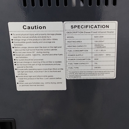 Nagrzewnica olejowa HILE NDH-20W 20 kW – przemysłowy ogrzewacz z termostatem i zbiornikiem 50 L