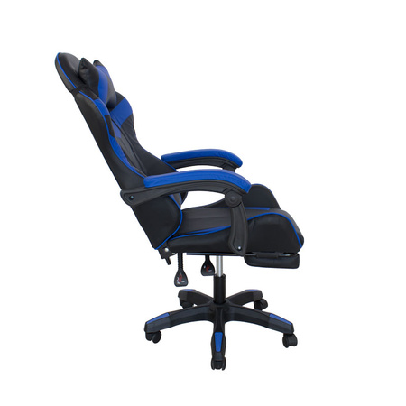 Fotel gamingowy Hile LP709B-BL z podnóżkiem – ergonomiczny, czarno-granatowy, wysokie oparcie, ekoskóra