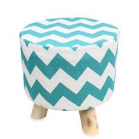 Tapicerowana pufa na trzech drewnianych nogach biało-turkusowa UC71803