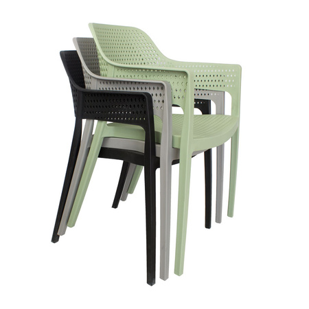 Czarne krzesło ogrodowe HILE 193B – z podłokietnikami, sztaplowane, do ogrodu i restauracji