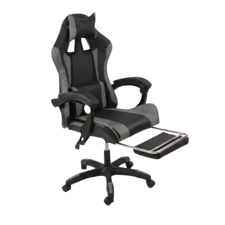 Krzesło do biurka HILE LP209G-B – obrotowy fotel czarno-szary, młodzieżowy z podnóżkiem