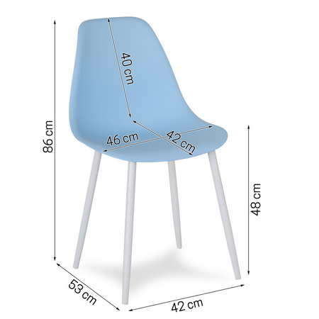 Krzesło skandynawskie nowoczesne na metalowych białych nogach stylowe niebieskie YA-03 / YE-A04
