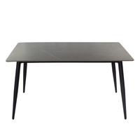 Stół prostokątny szary na czarnych metalowych nogach, efekt marmuru, blat ceramiczny 140x80 S102G
