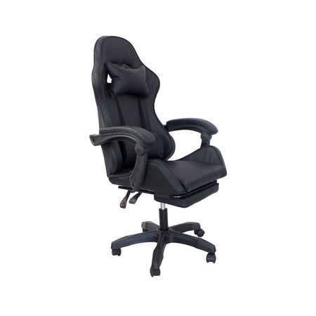 Ergonomiczny fotel gamingowy LP709B-B z podnóżkiem – czarny, obrotowy, elegancki