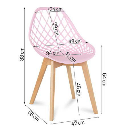 Krzesło ażurowe skandynawskie nowoczesne na drewnianych bukowych nogach stylowe różówe YE-08 / typ 007