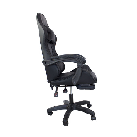 Ergonomiczny fotel gamingowy LP709B-B z podnóżkiem – czarny, obrotowy, elegancki