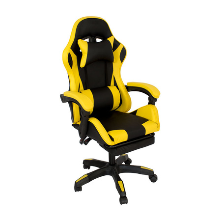 Fotel biurowy obrotowy z ekoskóry, czarno-żółty z wysuwanym podnóżkiem HILE-TO-L709B-Y