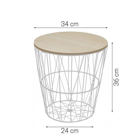 Okrągły stolik kawowy z koszem druciany mały z drutu drewniany blat SK104W-34