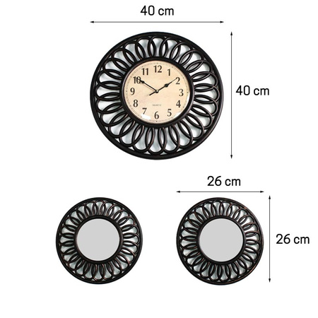 Zestaw na prezent zegar wiszący postarzany z dwoma lustrami retro brązowy M-14