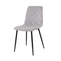 Krzesło welurowe do salonu na metalowych czarnych nogach, szare, wzór karo 049A-V-G