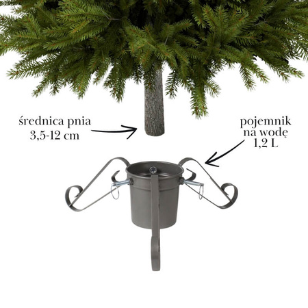 Stojak na choinkę – srebrny metalowy trójnóg z pojemnikiem na wodę, do 2,1 m H6303G