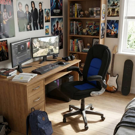 Krzesło do biurka L204B-BL – obrotowe młodzieżowe, czarno-niebieskie, siateczkowe