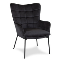 Fotel uszak welurowy skandynawski na czarnych metalowych nogach czarny F105