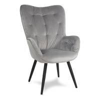 Fotel uszak z weluru na metalowych czarnych  nogach skandynawski do salonu szary F916G