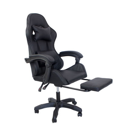 Ergonomiczny fotel gamingowy LP709B-B z podnóżkiem – czarny, obrotowy, elegancki