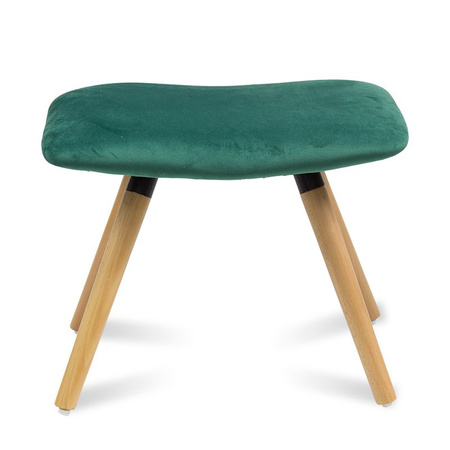 Fotel uszak z weluru pikowany na drewnianych nogach z podnóżkiem F150GR zielony