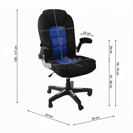 Krzesło do biurka L204B-BL – obrotowe młodzieżowe, czarno-niebieskie, siateczkowe