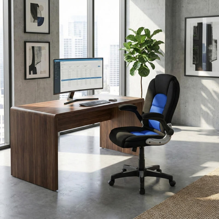 Krzesło do biurka L204B-BL – obrotowe młodzieżowe, czarno-niebieskie, siateczkowe