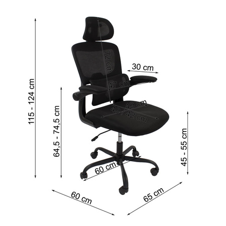 Fotel gamingowy czarny – ergonomiczny, siateczkowy, obrotowy z wysokim oparciem L038B