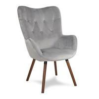 Fotel uszak welur na ciemnych drewnianych nogach wenge skandynawski do salonu szary F904G