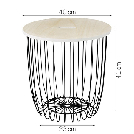 Okrągły stolik kawowy z koszem druciany duży z drutu drewniany blat  SK105B-41