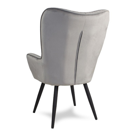 Fotel uszak z weluru na metalowych czarnych  nogach skandynawski do salonu szary F916G