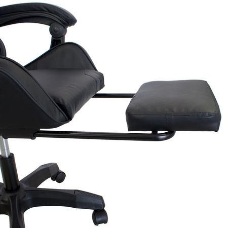 Ergonomiczny fotel gamingowy LP709B-B z podnóżkiem – czarny, obrotowy, elegancki