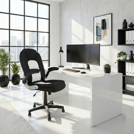 Krzesło obrotowe do biurka L204B-W – siateczkowe, czarno-białe, młodzieżowe