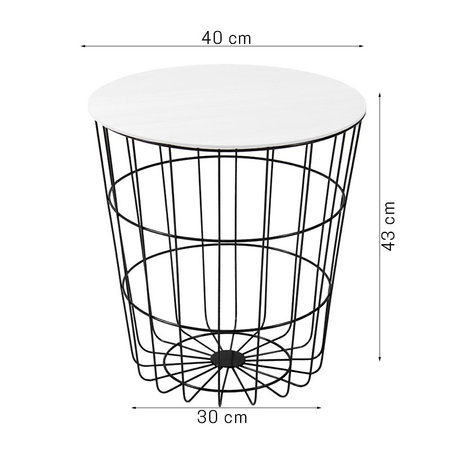 Stolik kawowy druciany czarny z drewnianym białym blatem do salonu SK107B-W