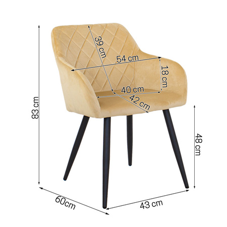 Krzesło tapicerowane welurowe do salonu 089 beżowe, czarne nogi