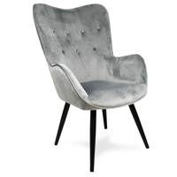Fotel uszak skandynawski welur retro do salonu na metalowych nogach szary F908G