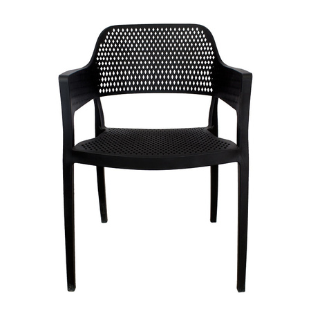 Czarne krzesło ogrodowe HILE 193B – z podłokietnikami, sztaplowane, do ogrodu i restauracji