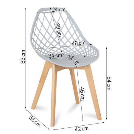 Krzesło ażurowe skandynawskie nowoczesne na drewnianych bukowych nogach stylowe szare YE-05 / typ 007