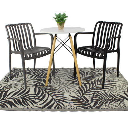 Dywan zewnętrzny na balkon i taras 120x180 cm – czarny z motywem liści, wodoodporny ES-06A