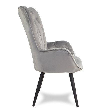 Fotel uszak z weluru na metalowych czarnych  nogach skandynawski do salonu szary F916G