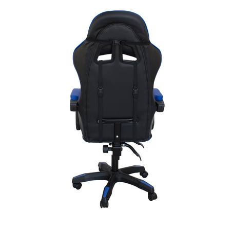 Fotel gamingowy Hile LP709B-BL z podnóżkiem – ergonomiczny, czarno-granatowy, wysokie oparcie, ekoskóra