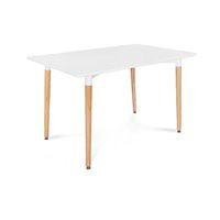 Stół biały z płyty wiórowej z drewniamymi bukowymi nóżkami 120 x 70 cm S304