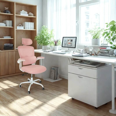 Różowy fotel gamingowy ergonomiczny – obrotowy, oddychający, dla gracza lub graczki L038