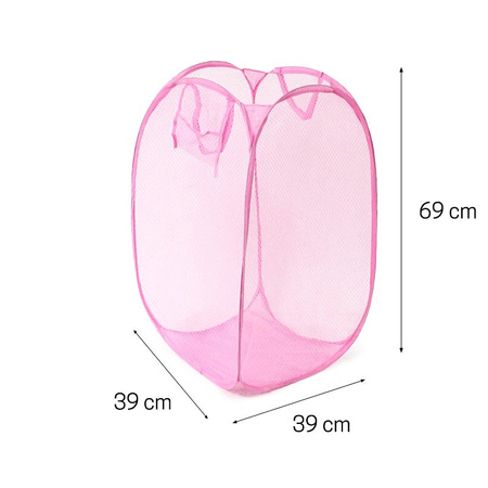 Kosz tekstylny z siatki z rączkami do przechowywania zabawek poliester różowy M-23-04