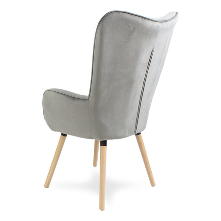 Fotel uszak z weluru pikowany na drewnianych nogach z podnóżkiem F150G szary