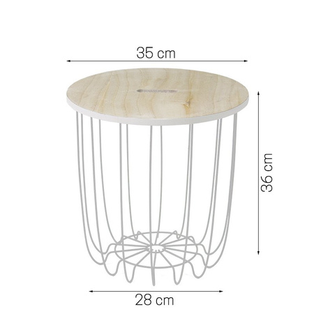 Okrągły stolik kawowy z koszem druciany mały z drutu drewniany blat SK105W-35