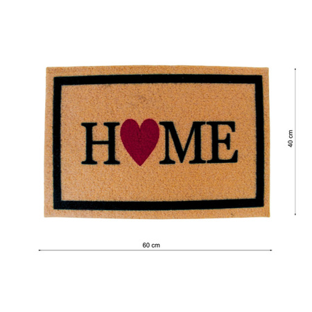 Wycieraczka pod drzwi H24038-2 – mata wejściowa 60×40 cm z nadrukiem „HOME ♥”, beżowo-czarna