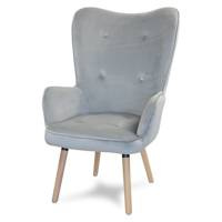 Fotel uszak z weluru na drewnianych bukowych nogach skandynawski do salonu szary F104G