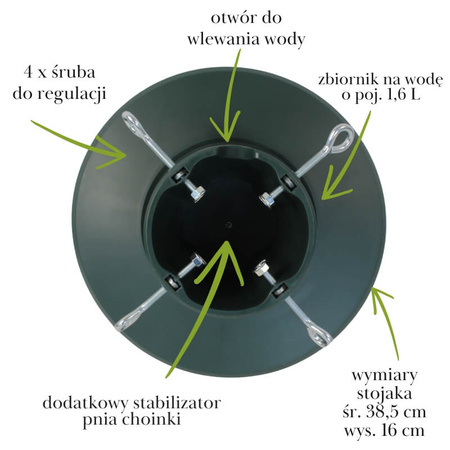 Stojak pod choinkę zielony okrągły – stabilny plastikowy, do 2,2 m, H5116GR