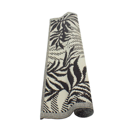 Dywan zewnętrzny na balkon i taras 120x180 cm – czarny z motywem liści, wodoodporny ES-06A