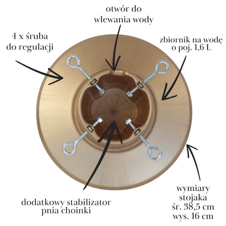 Stojak na choinkę H5110GO – złoty stojak z pojemnikiem na wodę, dla drzewek do 2,1 m