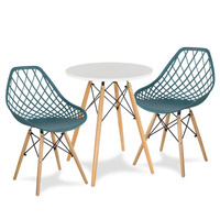 Stół okrągły S350 SEN biały + 2 krzesła YE06 ciemny turkusowy zestaw kuchenny skandynawski nowoczesny